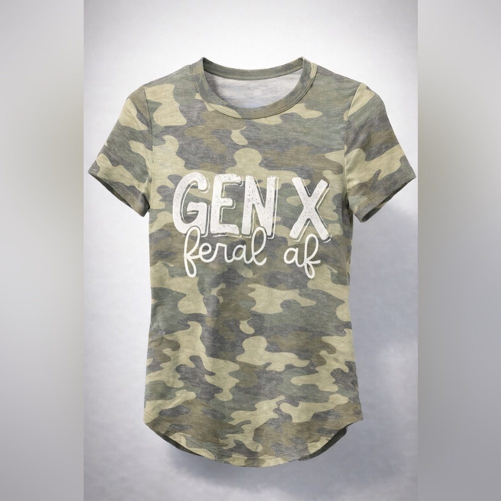 Gen X Feral AF Camo Tee | New | Custom Screen Print | XS